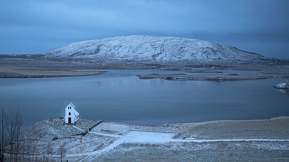 Iceland church after sundown